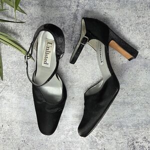 Vintage 90s 00s Unlisted | Black Ankle Strap Closed Toe Heels Size 9.5